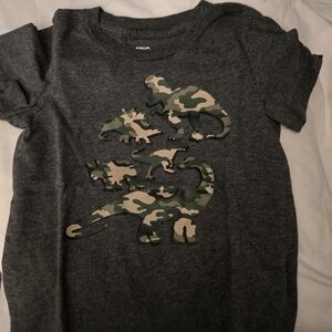 Epic Threads Dark Gray Tee with Green & Tan Camo Dinosaur Appliqué